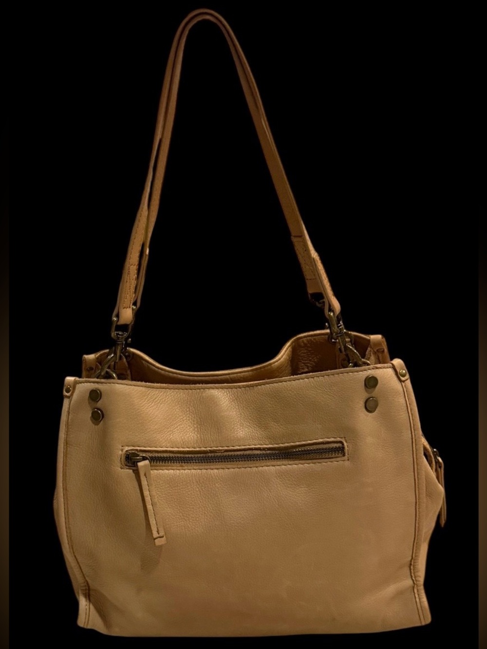 American Leather Co Lenox Triple Entry Satchel bag Cafe Latte Tan Brown Pebbled - Picture 2 of 11